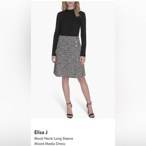 Eliza J Black Mock Neck Long Sleeve Mixed Media Dress